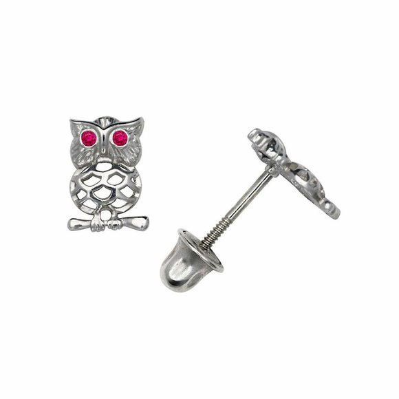 14K Solid Gold Adorable 4x7mm Owl Minimal Studs pair of screw back earrings - Picture 3 of 5